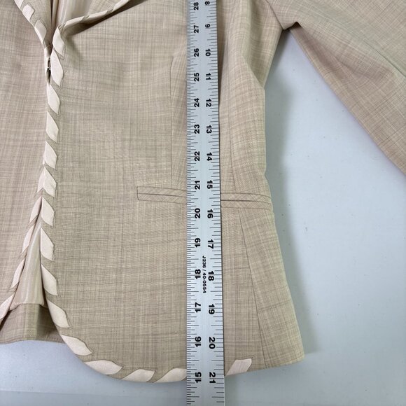 Rebecca Taylor Blazer Womens 6 Tan Lace Detail Hook Eye Long Sleeve Wool Blend - Picture 15 of 16